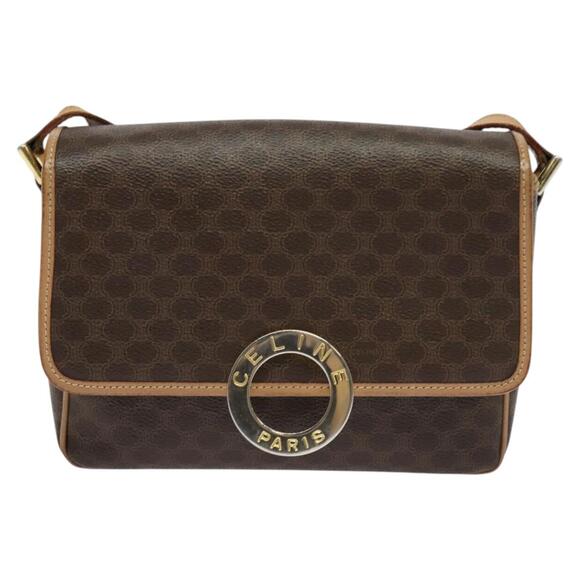 CELINE Macadam Canvas Circle Shoulder Bag Pvc Leather Brown Gold - Picture 2 of 12